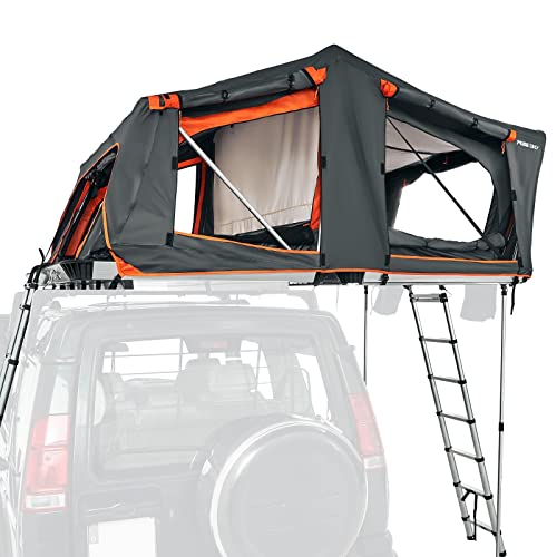 Prime Tech Luxus-Hartschalen-Autodachzelt Rodin Pro silbern - Familienmodell mit 2 teilbaren Schlafbereichen 200x250 cm - Automatiköffnung