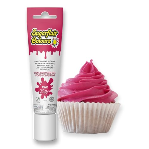 Sugarflair Essentials Pink Food Colouring Gel 25g - Concentrated Gel Food Dye for Cake Decorating Buttercream Fondant Royal Icing - Vegan Kosher Bake-Stable