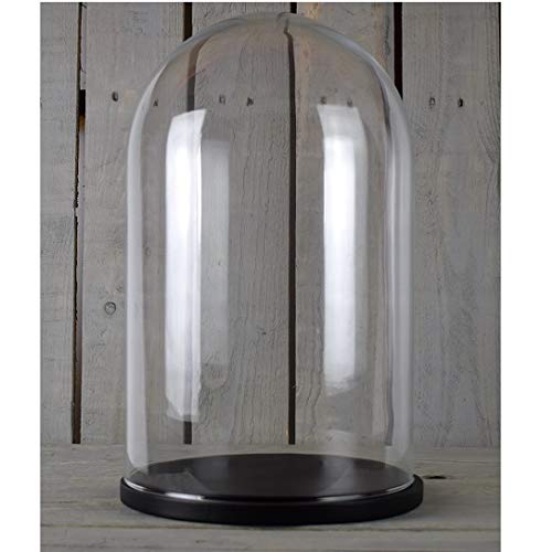 EMH Domo circular de cristal soplado hecho a mano con base negra, 40 x 25 cm