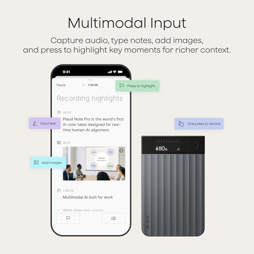 Image of Plaud Note Pro, AI Note Taker for in-Person /Online Meetings and Calls, Smart Transcription & Summarization, Clear Audio, Ultra-Slim Design, Secure Data, Case Included, Black
