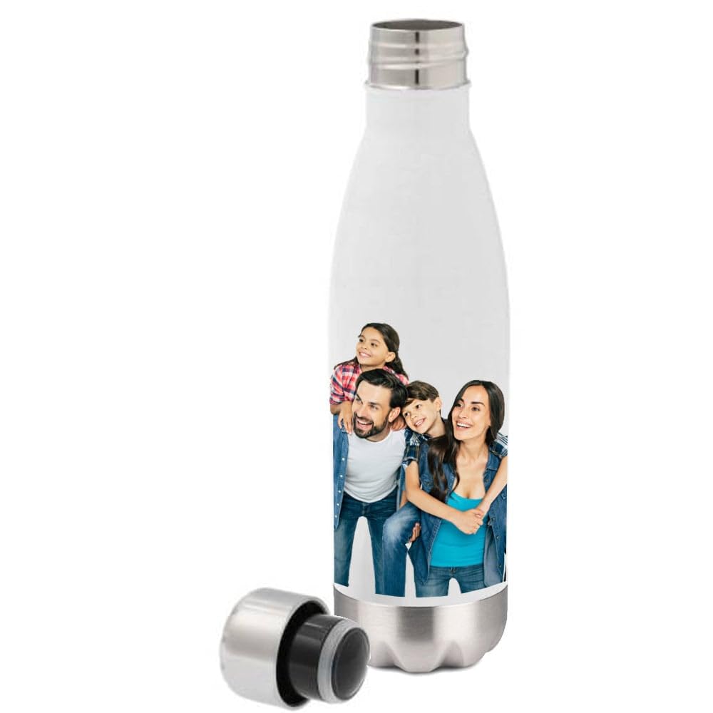 Personalisierte Thermosflasche mit Foto – Isolierflasche aus weißem Edelstahl mit Farbdruck – Praktisches und trendiges Geschenk für Sport oder Büro