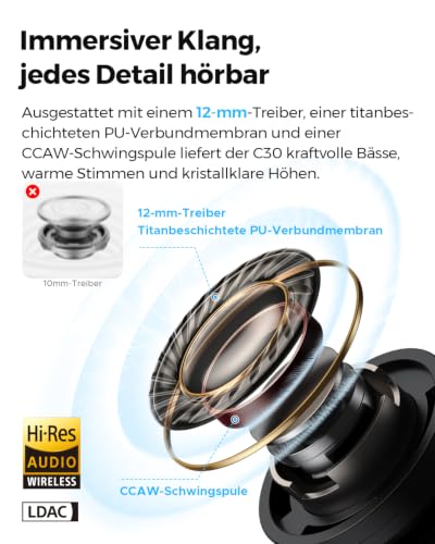 SoundPEATS C30 Hybrid ANC In-Ear Kopfhörer, Schwarz – Ansicht 4