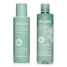 Bolden Nighttime Repair Serum & Skin Brightening Toner Bundle Targets Dark Spots, Discoloration, Breakouts, Oil Ideal for Acne-Prone & Melanin-Rich Skin With AHA Glycolic Acid, Niacinamide & H