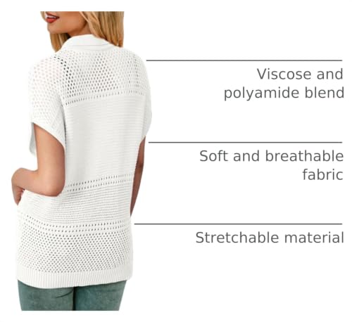 Image of Dokotoo Womens Tops 2026 Summer Spring Casual V Neck Short Sleeve Sweater Crochet Tops Casual Dressy Blouses