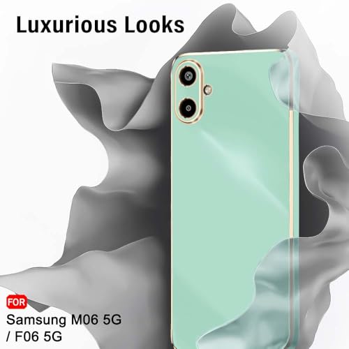 Image of TheGiftKart Luxurious Golden-Plated Back Cover Case for Samsung Galaxy M06 5G / F06 5G | Raised Lips for Camera & Screen Protection | Shockproof Design Stylish Case for Samsung M06 / F06 (TPU, Green)