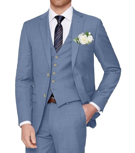 Men's 3 Piece Slim Fit Suit Set 2 Button Dress Suits Formal Tuxedo Blazer Jacket Vest Pants Set
