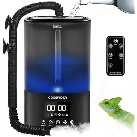 Coospider 5L Reptile Fogger Humidifier, Automatic Humidifiers for Reptiles Tank, Terrarium Humidifiers with Timer and Humidity Control, Reptile Misting System for Reptiles Amphibians Herps Vivarium Cover