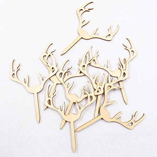 Huray Rayho Antler Cupcake Toppers Wooden Deer Cake Picks Decorations Baby Shower Wedding Hunting Boho Rustic Country Birthday Theme Party Supplies Qty 24 #TOP2
