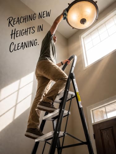 Image of KITCHIVO 3 Step Foldable Ladder with Safety Handrail, Wide Anti-Slip Steps & Non-Slip Feet, Heavy Duty Steel Step Ladder for Home, Kitchen & Office