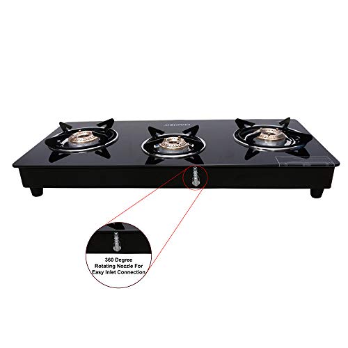 MACIZO 3 Brass Burner Gas Stove Glass COOKTOP Preto Black, Manual