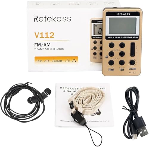 image for Retekess V112 AM FM Radio Portable, Mini Radio with Earphone Pocket, D