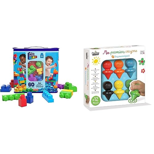 MEGA Bloks Sac Bleu, Jeu de Blocs de Construction, 60 pièces, Jouet pour bébé et Enfant de 1 à 5 Ans, DCH55 & Créa Lign - Coffret Loisir Créatif - Mes...