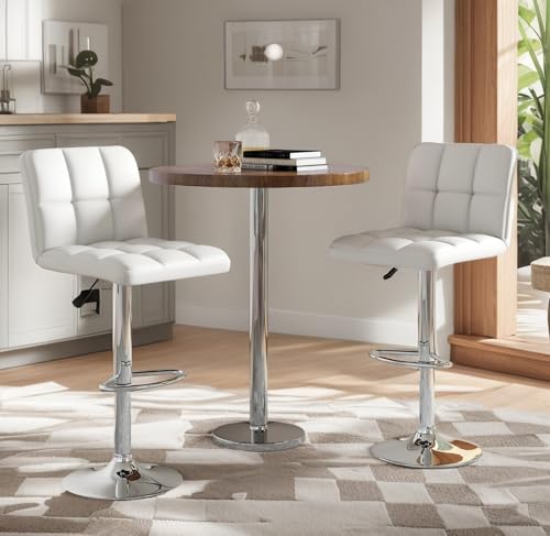 Butacos giratorios ajustables en altura, set de 4, con respaldo y reposapiés, tapizados en cuero sintético PU, base metálica, para isla de cocina (blanco) miniatura 6