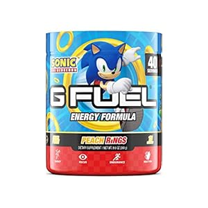 G Fuel Sonic’s Peach Rings Candy Flavored Game Changing Elite Energy Powder, Sharpens Mental Focus and Cognitive Function, Zero Sugar, Supports Immunity and Enhances Mood 9.8 oz (40 Servings)