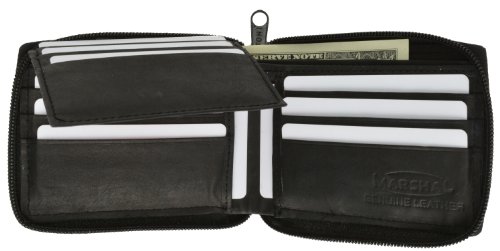 Mens Black Leather Wallet Lamb Zippered Bifold 7823