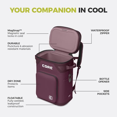 Image of CORE Magnetic Leak Proof Soft Cooler with Waterproof Zipper | Insulated Bag Portable Ice Chest Box | Best Soft Cooler for Food & Beverages for Tailgating, Car Camping, Travel, and Family Beach Picnics