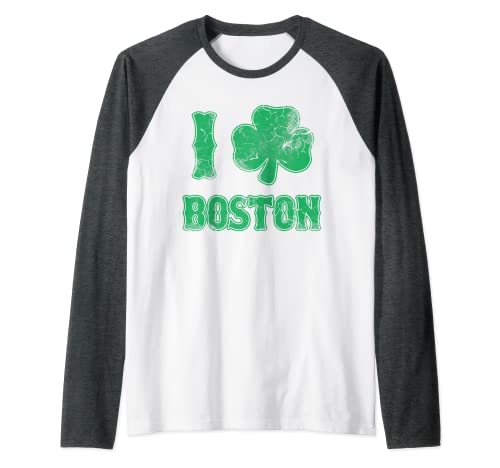 Boston Massachusetts Irish Shamrock San Patricio Día Retro Camiseta Manga Raglan
