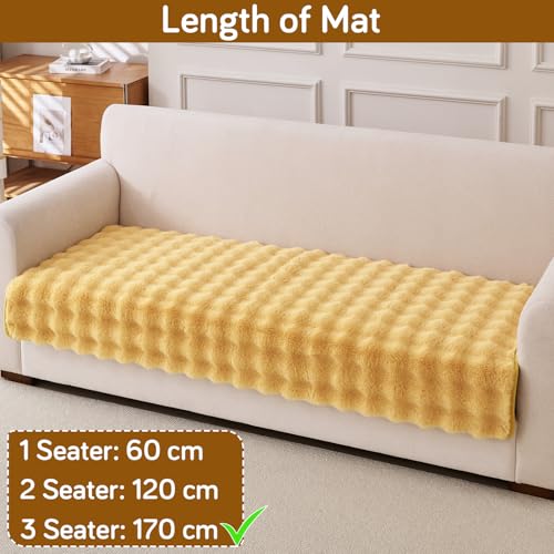 Image of HOKIPO 'FurHug' Luxury Faux Rabbit Fur Anti Slip Sofa Seat Mat for 3 Seater, Honey Yellow (NEW-5015-YLW*1)