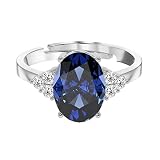 Natural 5carat Blue Sapphire &White Sapphire Gemstone 925 Solid Sterling Silver Ring Handmade Jewelr
