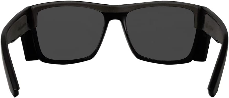 BOMBER Safety Glasses fits Men Women, Polarized Smoked Lens, Matte Black Frame with Non slip Foam Lining, Removable Side Shields included, z87 Compliant - Clutch CL111