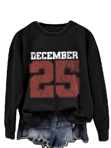 CIVIZILUX December 25 Sweatshirt Christmas Sweatshirts For Women Retro Christmas December 25 Print Sweatshirt Long Sleeve Crew Neck Tee Tops Vintage Pullover Top Black CIVIZILUX December 25 Sweatshirt Christmas Sweatshirts For Women Retro Christmas December 25 Print Sweatshirt Long Sleeve Crew Neck Tee Tops Vintage Pullover Top Black