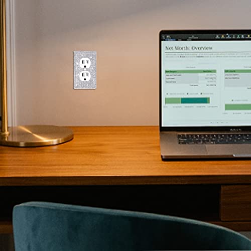 Wall Plate Outlet Covers, Plug Covers For Electrical Outlets, Standard Size 4.50" X 2.76", Dengduoduo Silver Rhinestones Bling Decorative Light Switch Cover Plate For Bedroom Accessories Home Decor #TOP4