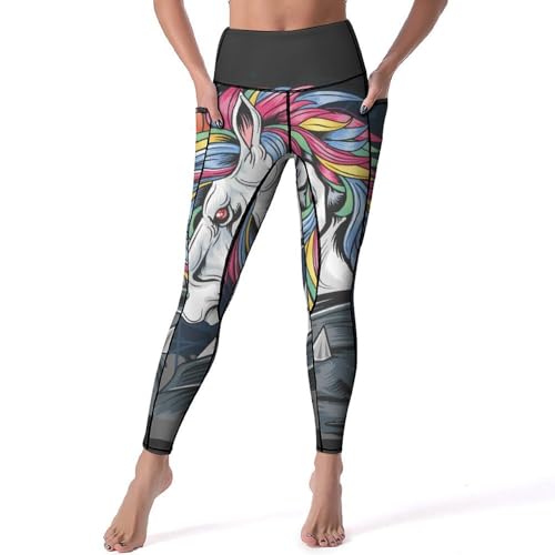 Legging fitness femmes pantalon sport yoga taille haute licorne en colère S