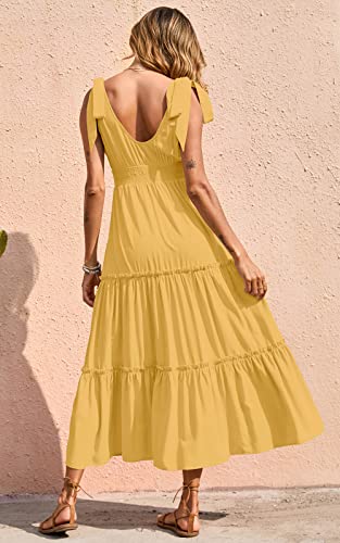 Image of PRETTYGARDEN Women's Cross Neck Summer Sleeveless Tiered Maxi Dress Beach Tie Strap Smocked Long Dresses Pleated Sundress