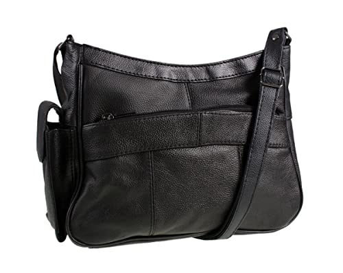 Medium Sized Soft Nappa Black Leather Bag Handbag with long strap - Can be worn across the body