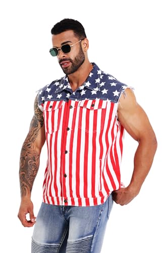 Men's American Flag Denim Vest Retro 4th of July Patriotic Sleeveless Jean Jacket Shirt Casual Loose Fit Lapel Vest2