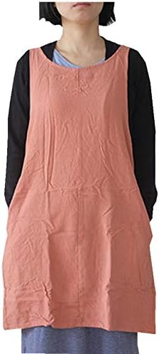 Cotton Linen Japanese Apron Halter Cross Back Bandage X Shape Aprons Two Pockets