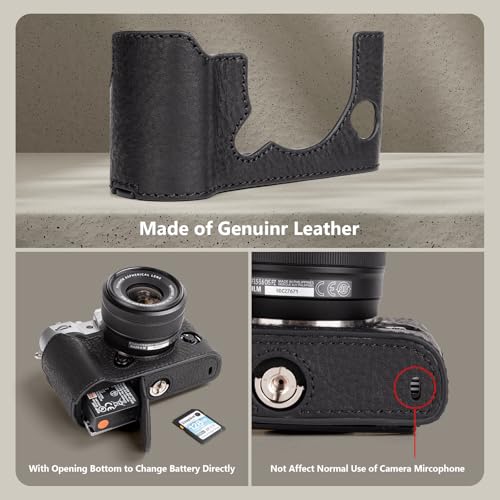 MUZIRI KINOKOO Fuji XT50 Case, Genuine Leather Protective Half Case Compatible for Fujifilm X-T50 Fuji XT50 Camera - Image 3