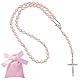 Giugio Rosenkranz Natursteinen, Rosenkranz Kette, Katholischer Rosenkranz, Rosenkranz zur Kommunion mit Retro-Kreuz, Rosenkranz für Taufe Kommunion Hochzeit Kommunion Party Gefälligkeiten (Rosa)