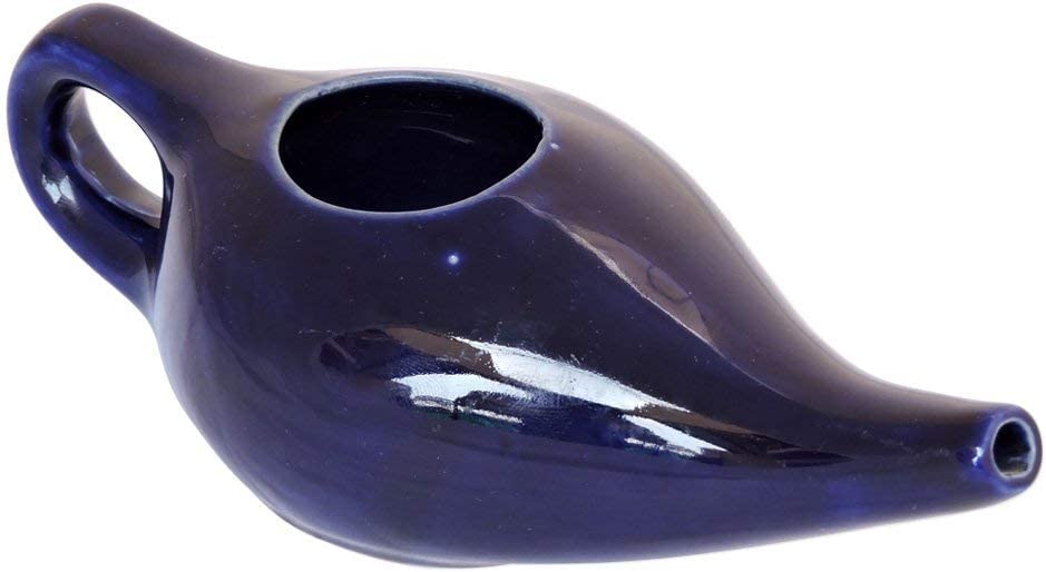 Image of PAXMAX Porcelain Ceramic Neti Pot for Sinus, Jal Neti pots for Nasal Cleansing, Nose congestion and Passages Jala kriya (Blue)