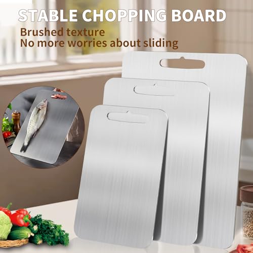 Set de Tres Tablas de Cortar de Acero Inoxidable 304, para Verduras, Carne y Frutas, Doble Cara miniatura 2