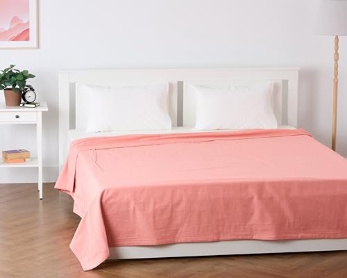 Image of 100% Pure Cotton 3 Layer Dohar, Single Bed Blanket Comforter, (60''X90'' / 152X230 CM), Uni Chambray, Skin Friendly Dohar, Color - Coral