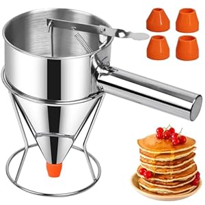 Pancake Dispenser, Sopito 40oz/1.2L Batter Dispenser for Baking with Stand Stainless Steel Funnel Multifunctional for Cooking with 4 Silicone Nozzles