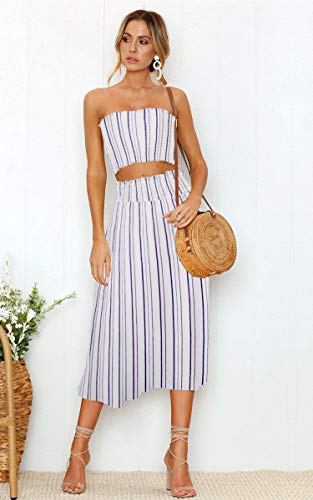 Image of Angashion Women's Floral Crop Top Maxi Skirts Set 2 Piece Outfit Dress
