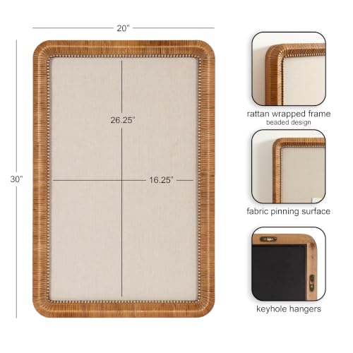 Kate and Laurel Rahfy Modern Beaded Rattan Framed Wall Pinboard, 20 x 30, Dark Natural Wood, Boho Rounded Rectangle Bulletin Board for Use as Dorm Room Decor or Vision Board by Kate and Laurel - Used condition - Image 2