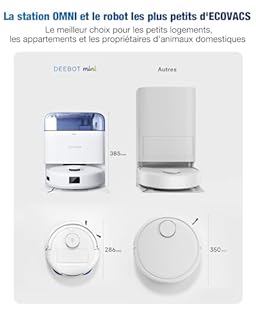 ECOVACS DEEBOT Mini Aspirateur Robot, Aspiration 9 000 Pa, ZeroTangle 2.0, TrueMapping 2.0, séchage à 45 ℃, vidage Auto, Lavage Intelligent en Profondeur, Nettoyage Auto en Un clic, Bleu