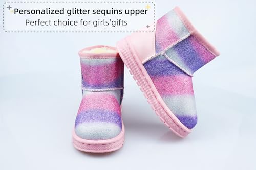 Image of Girls Winter Boots Toddler Girl Boots Warm Sparkle Sequin Outdoor Non-Slip Snow Boot for Little kids