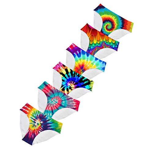Hugs Idea Women Ladies 6 Packs Seamless Underwear Panties Colorful Tie Dye Painting Comfortable Mid Cut Hipsters #TOP9