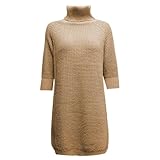 Generisch Damen langes Strick-Pulloverkleid mit Rollkragen - Oversize Grobstrick-Kleid | Lässiges Longpullover-Minikleid für Herbst und Winter