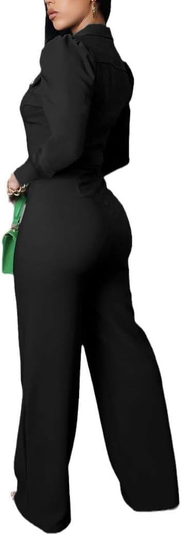 Women's fashionable, sexy, elegant, high waisted, wide leg pants, club business party button jumpsuit - Image 2