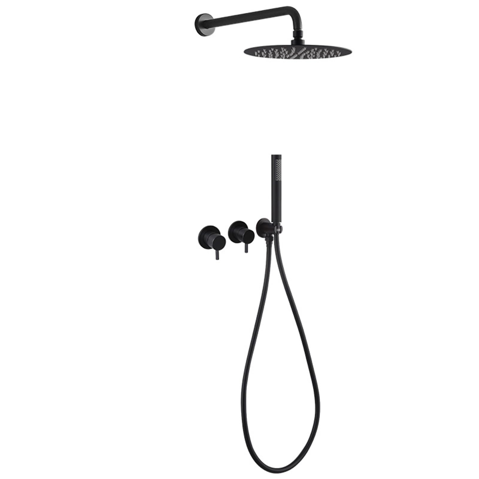 JYBNBBE Concealed Shower Mixer Taps Wall Mounted Hot and Cold Brass 2 Functions G1/2 Connection Rainfall Shower Head and Hose Set Black (Black A)