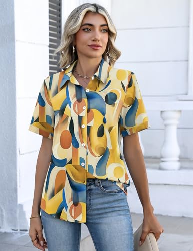 Image of Zeagoo Button Down Shirts for Women Short Sleeve Collared Tops Dressy Casual V Neck Blouses