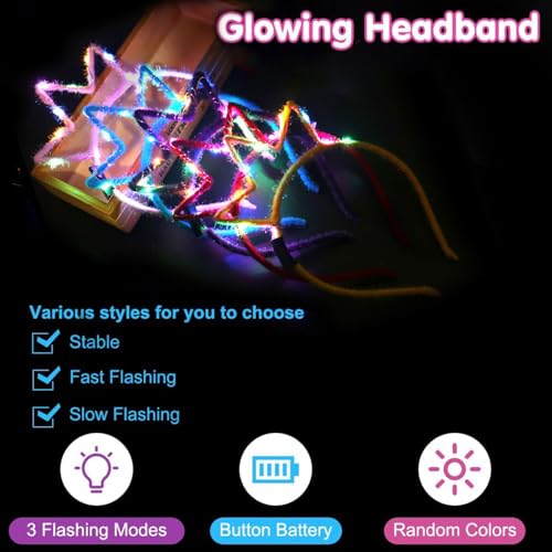 Sunshine smile 6 Pcs Blinkende Krone Haarreif,Leuchtender Haarreif,Kopfschmuck Leuchtend,Leuchtkranz Haare,Lichterkette Haare Schlager,Haarreifen Beleuchtet Party