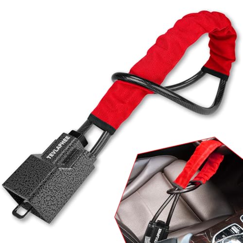 Tevlaphee Antirrobo Coche, Barra Antirrobo Coche, Cabeza Metálica, Cerradura Auto Alta Visibilidad, Robusto, Servicio Pesado, Ajuste Universal, 3 Llaves(Rojo)