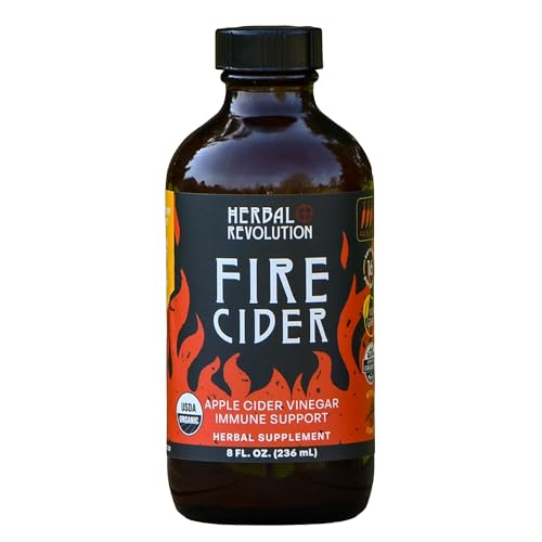 Herbal Revolution Fire Cider Apple Cider Vinegar - Certified Organic Non-GMO ACV Infused with Ginger, Horseradish, Hot Peppers, Honey, and More - Made Using Regenerative Farming Practices - 8 Oz