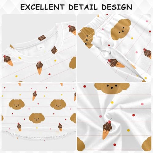 Pajama Set Long Sleeve for Boys & Girls,Dog White Ice Cream Kid's Soft Sleepwear Crewneck Loungewear 2 Piece PJ Underwear Set 8T3